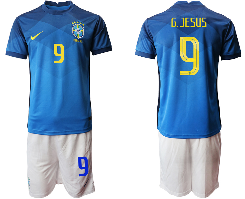 Men 2020-2021 Season National team Brazil away  blue #9 Soccer Jersey1